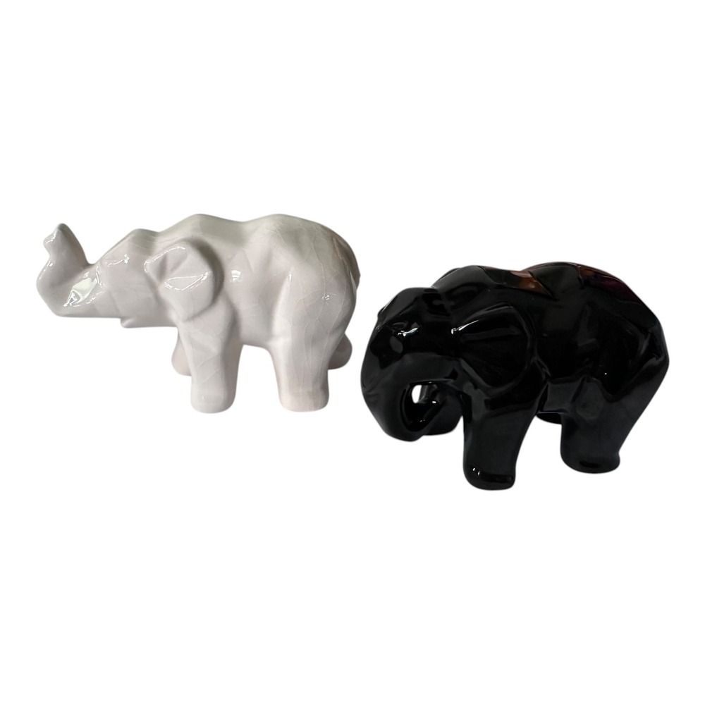 Unbranded Elephant Figurines Unisex Small Black White Excellent Ceramic Set 2‎
